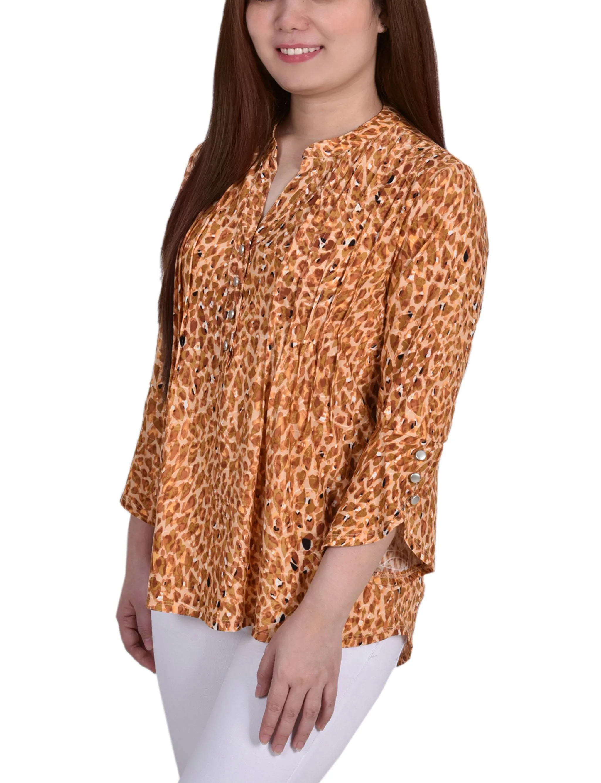 3/4 Sleeve Overlapped Bell Sleeve Y Neck Top