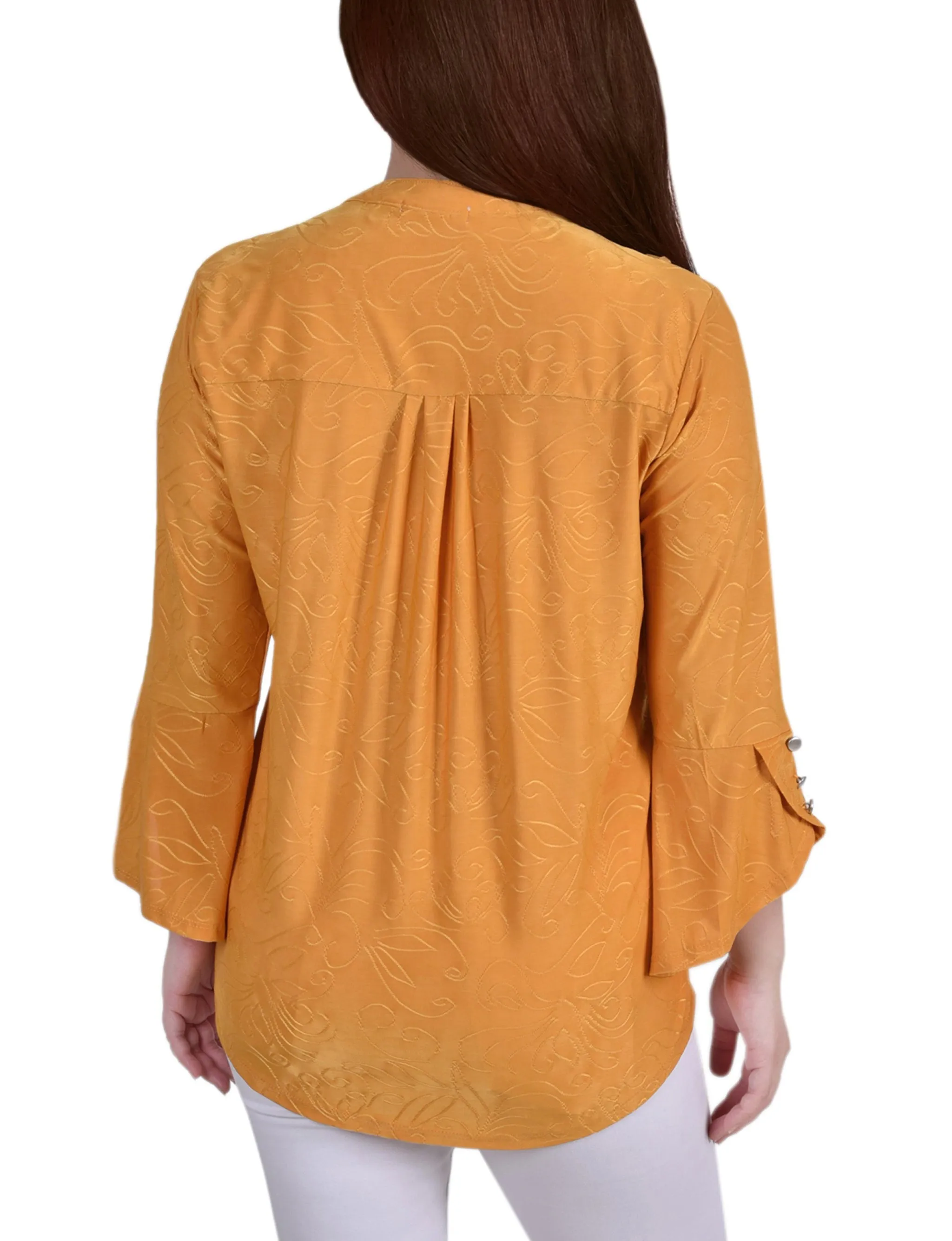 3/4 Sleeve Overlapped Bell Sleeve Y Neck Top