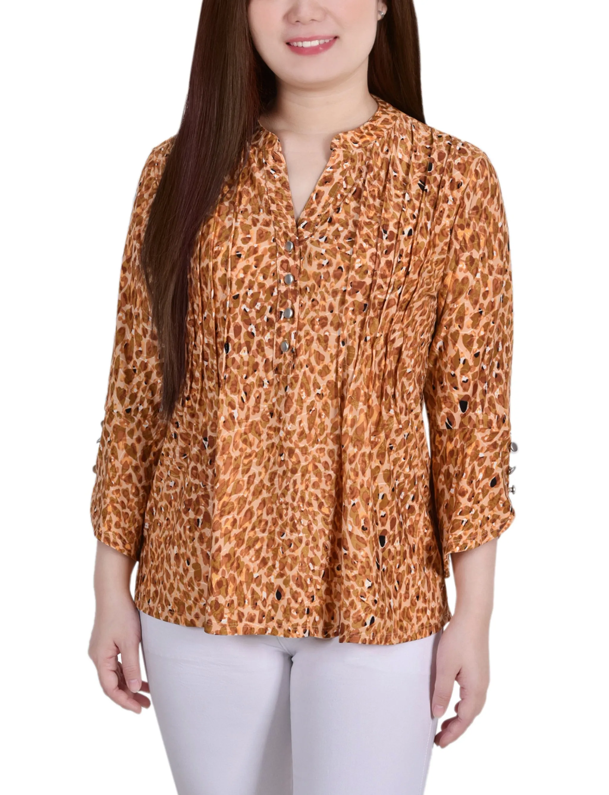3/4 Sleeve Overlapped Bell Sleeve Y Neck Top