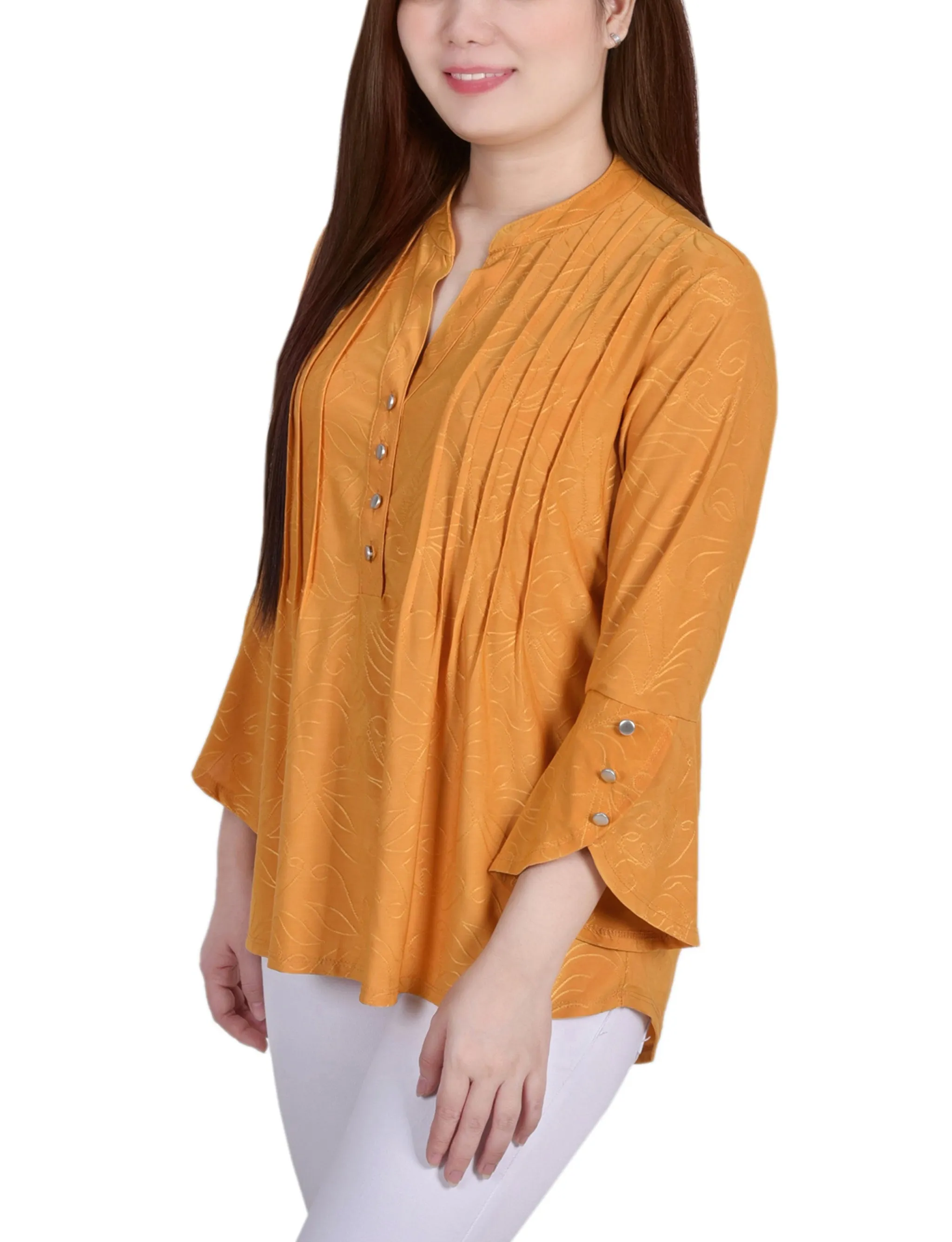 3/4 Sleeve Overlapped Bell Sleeve Y Neck Top