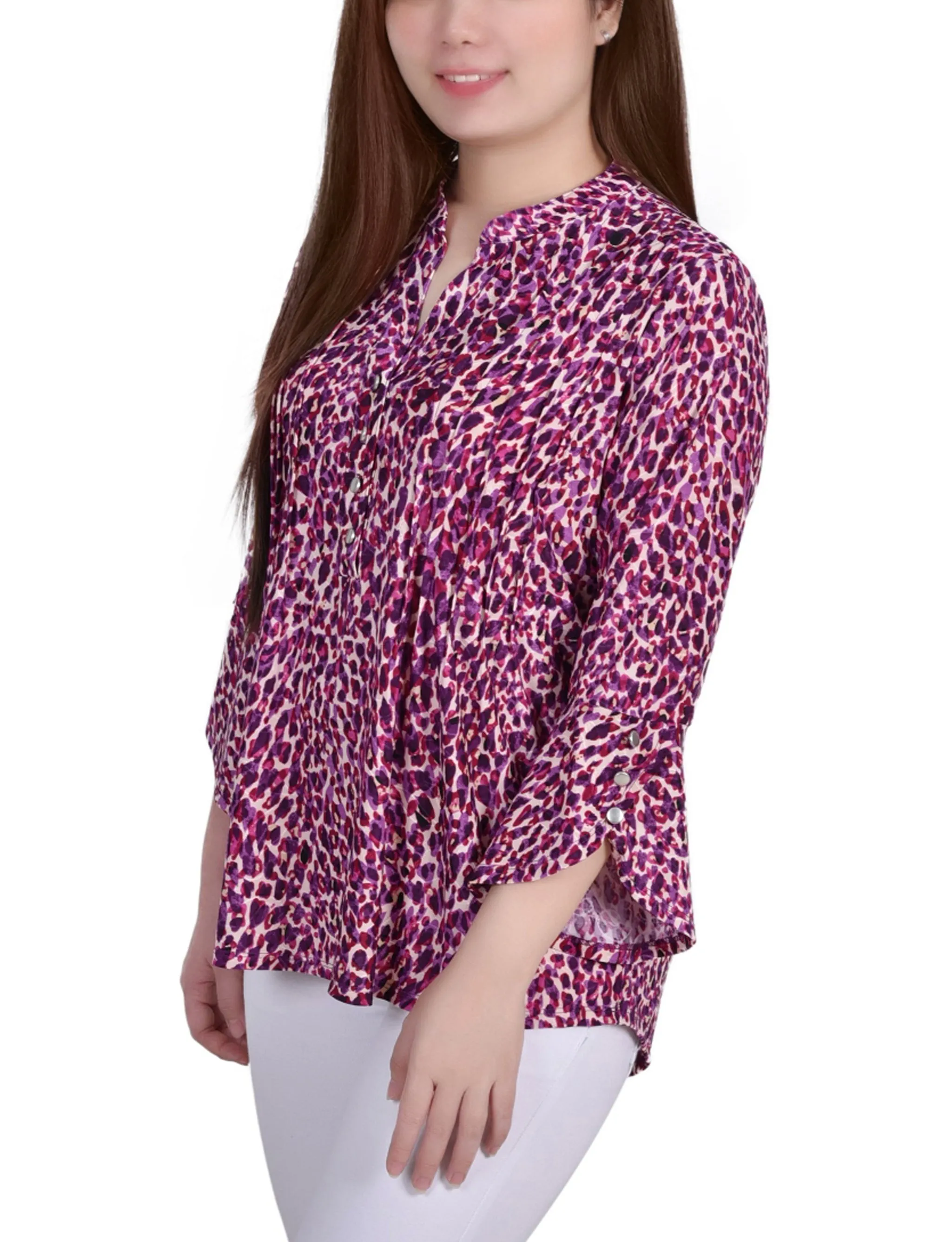 3/4 Sleeve Overlapped Bell Sleeve Y Neck Top