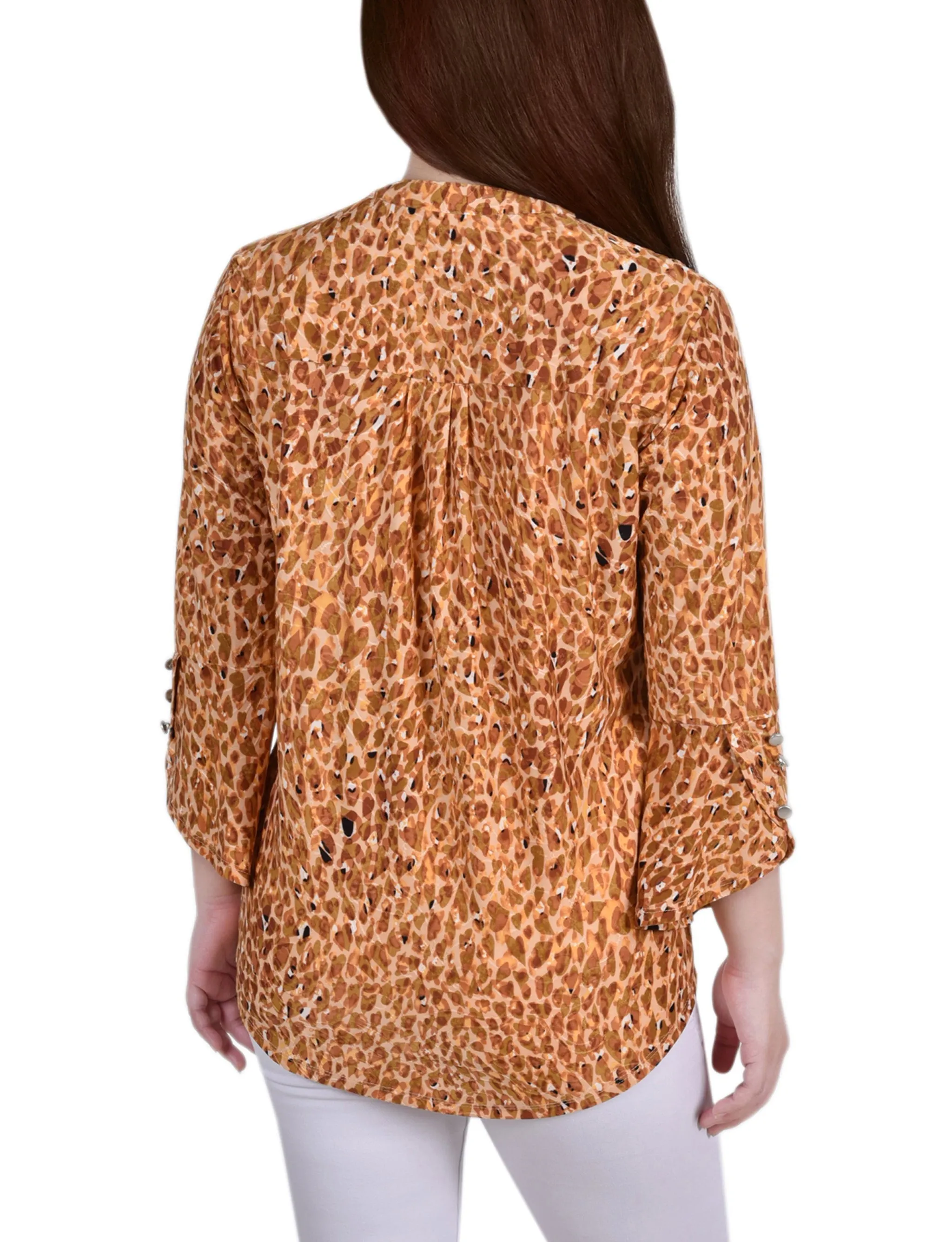 3/4 Sleeve Overlapped Bell Sleeve Y Neck Top