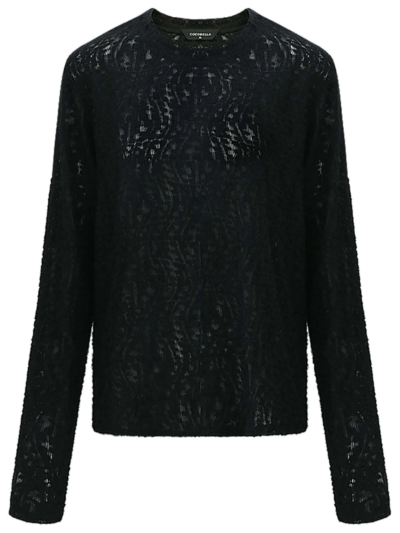 3D Hollow-out Jacquard Black Knit Top