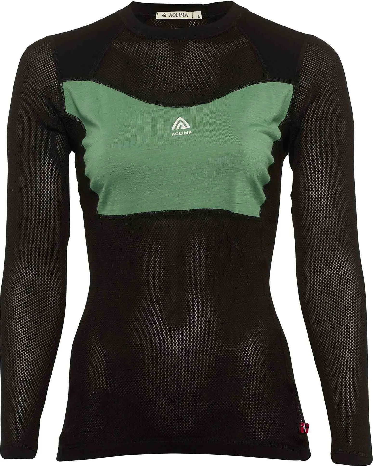 Aclima Women&#x27;s WoolNet Light Crewneck Jet Black/Dark Ivy | Buy Aclima Women&#x27;s WoolNet Light Crewneck Jet Black/Dark Ivy here | Outnorth