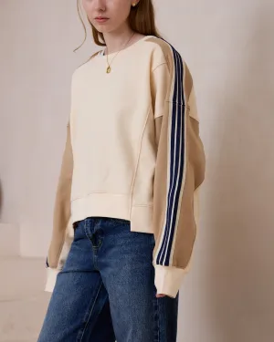 Alex Cream Beige Contrast Stripe Sweatshirt