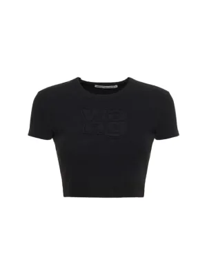 Alexander Wang   Distressed ribbed cotton crop t-shirt 