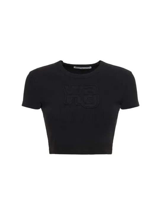 Alexander Wang   Distressed ribbed cotton crop t-shirt 