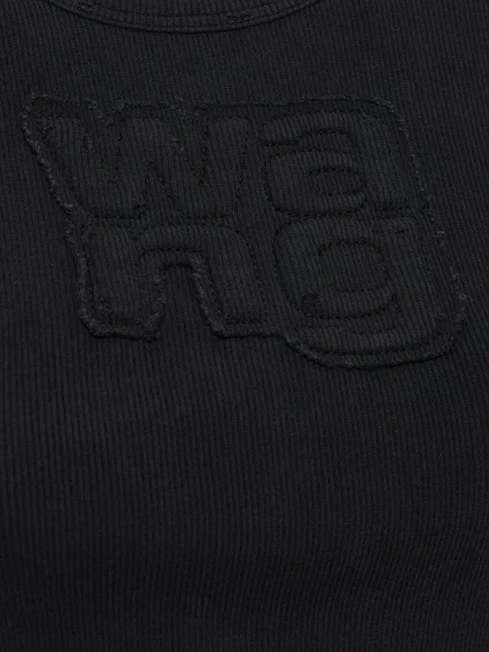 Alexander Wang   Distressed ribbed cotton crop t-shirt 