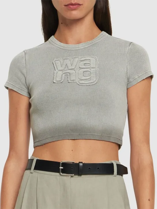 Alexander Wang   Distressed ribbed cotton crop t-shirt 