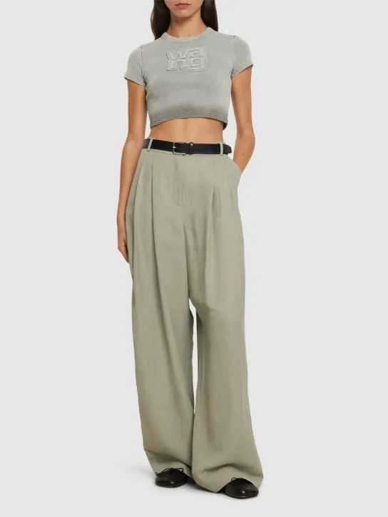 Alexander Wang   Distressed ribbed cotton crop t-shirt 