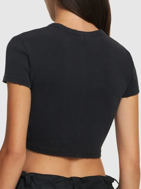 Alexander Wang   Distressed ribbed cotton crop t-shirt 