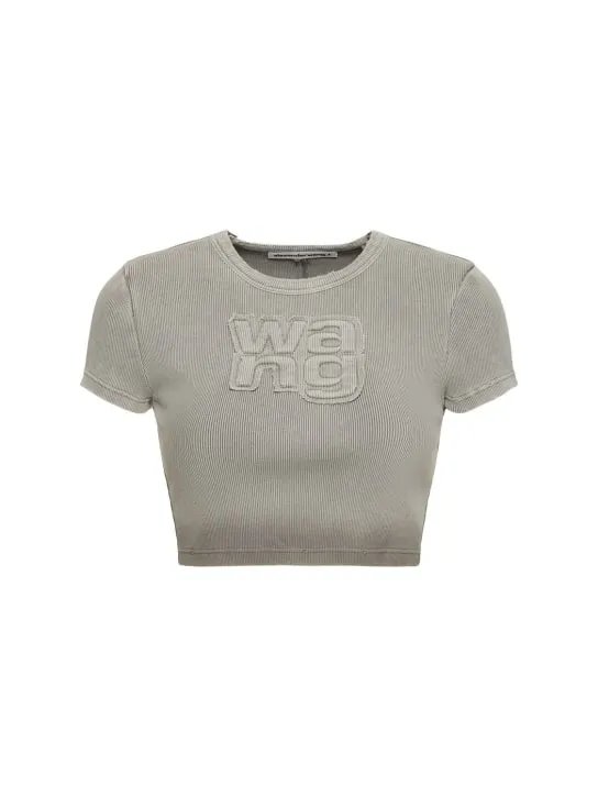 Alexander Wang   Distressed ribbed cotton crop t-shirt 