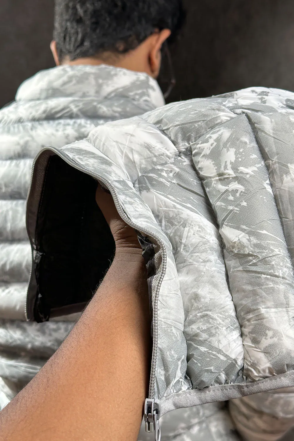 Ash Grey Camouflaged Print Padded Jacket - 1124114