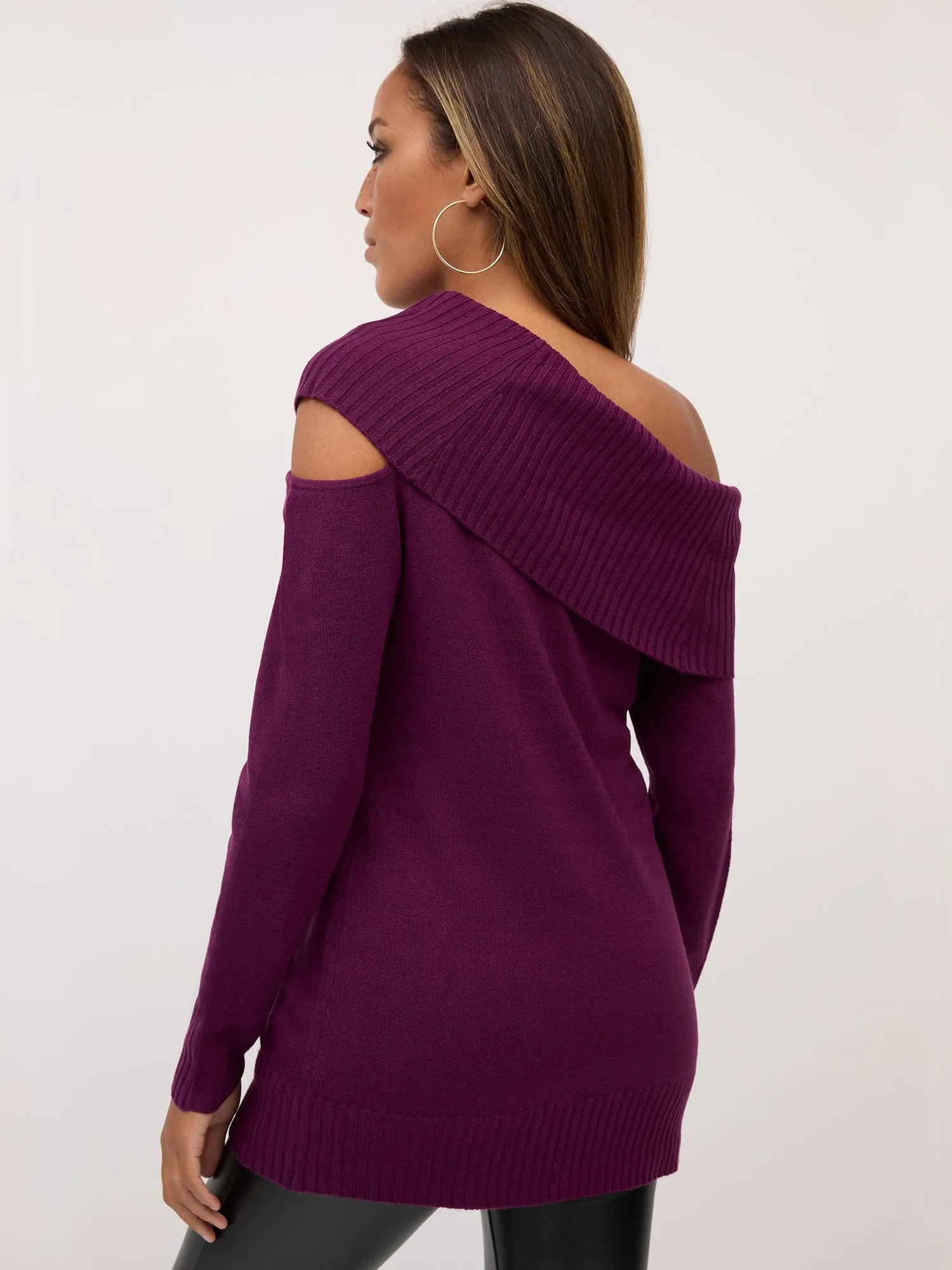 Asymmetric Cut-Out Tunic Sweater