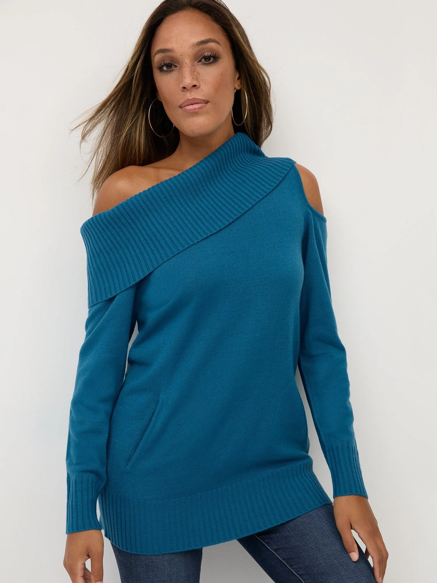 Asymmetric Cut-Out Tunic Sweater