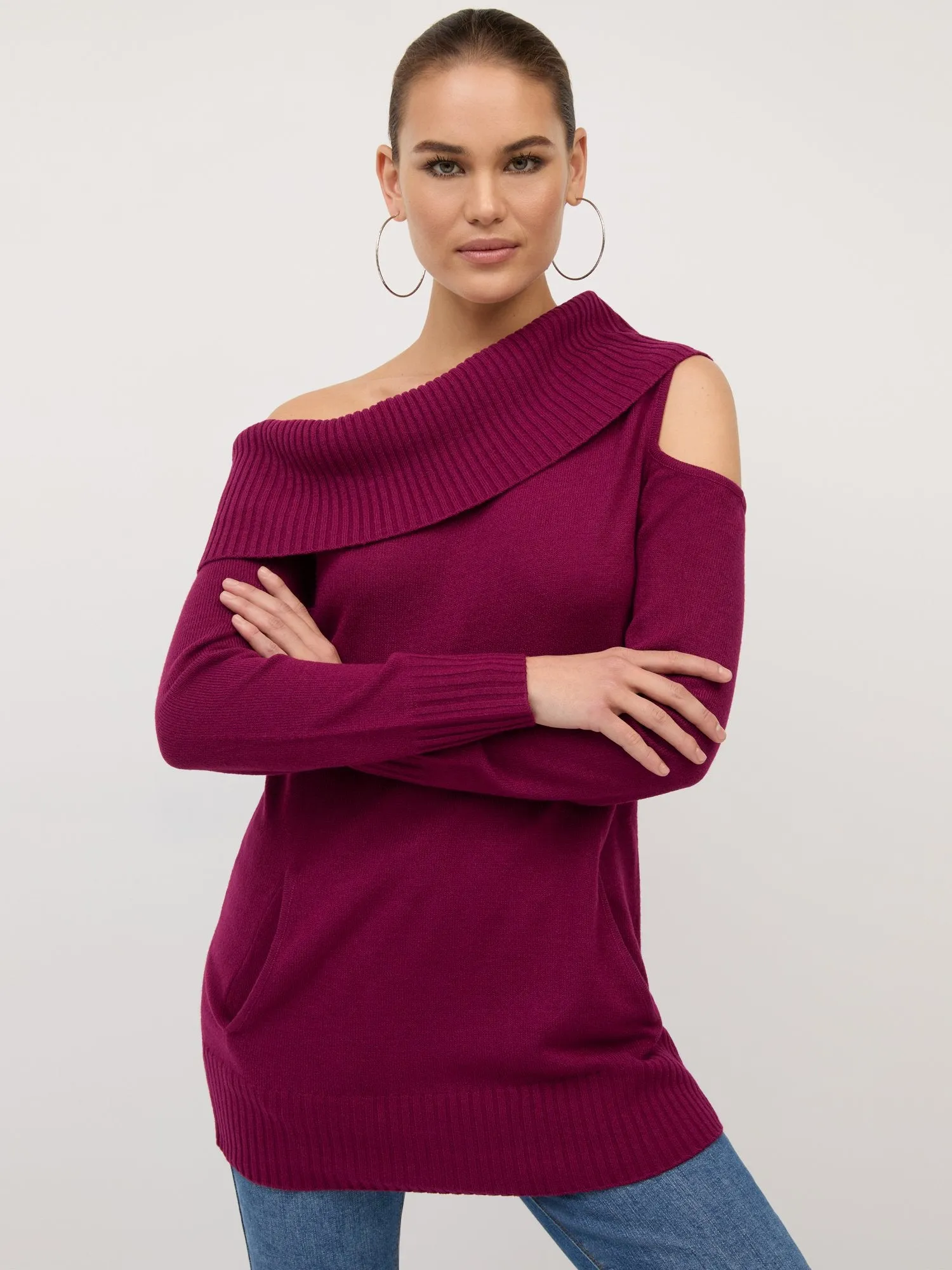 Asymmetric Cut-Out Tunic Sweater