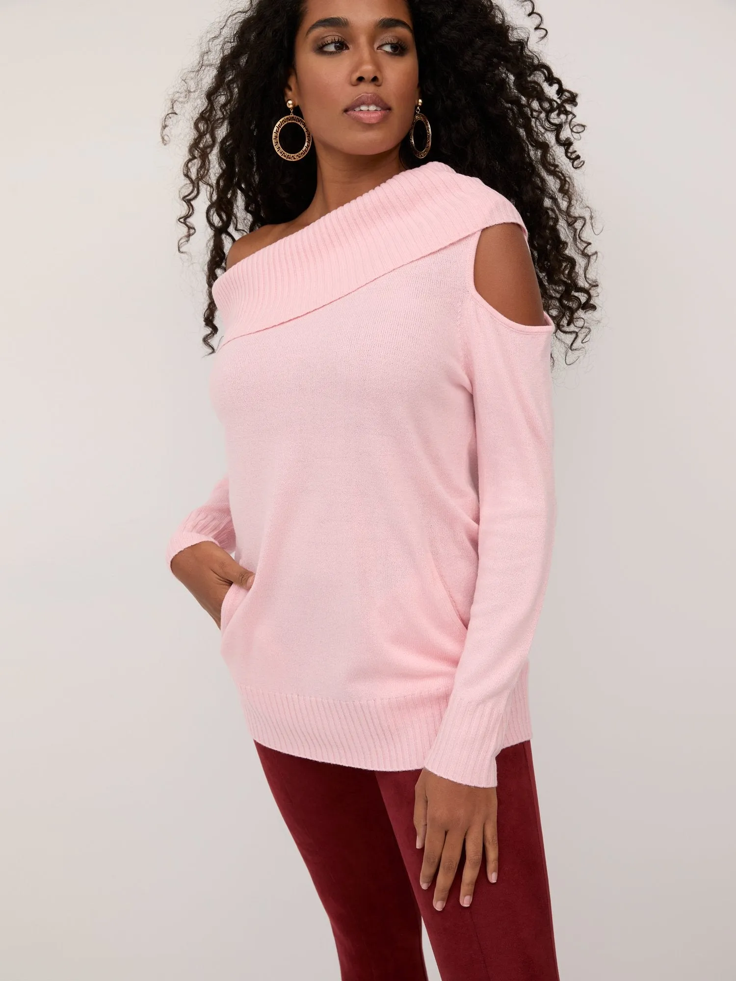 Asymmetric Cut-Out Tunic Sweater