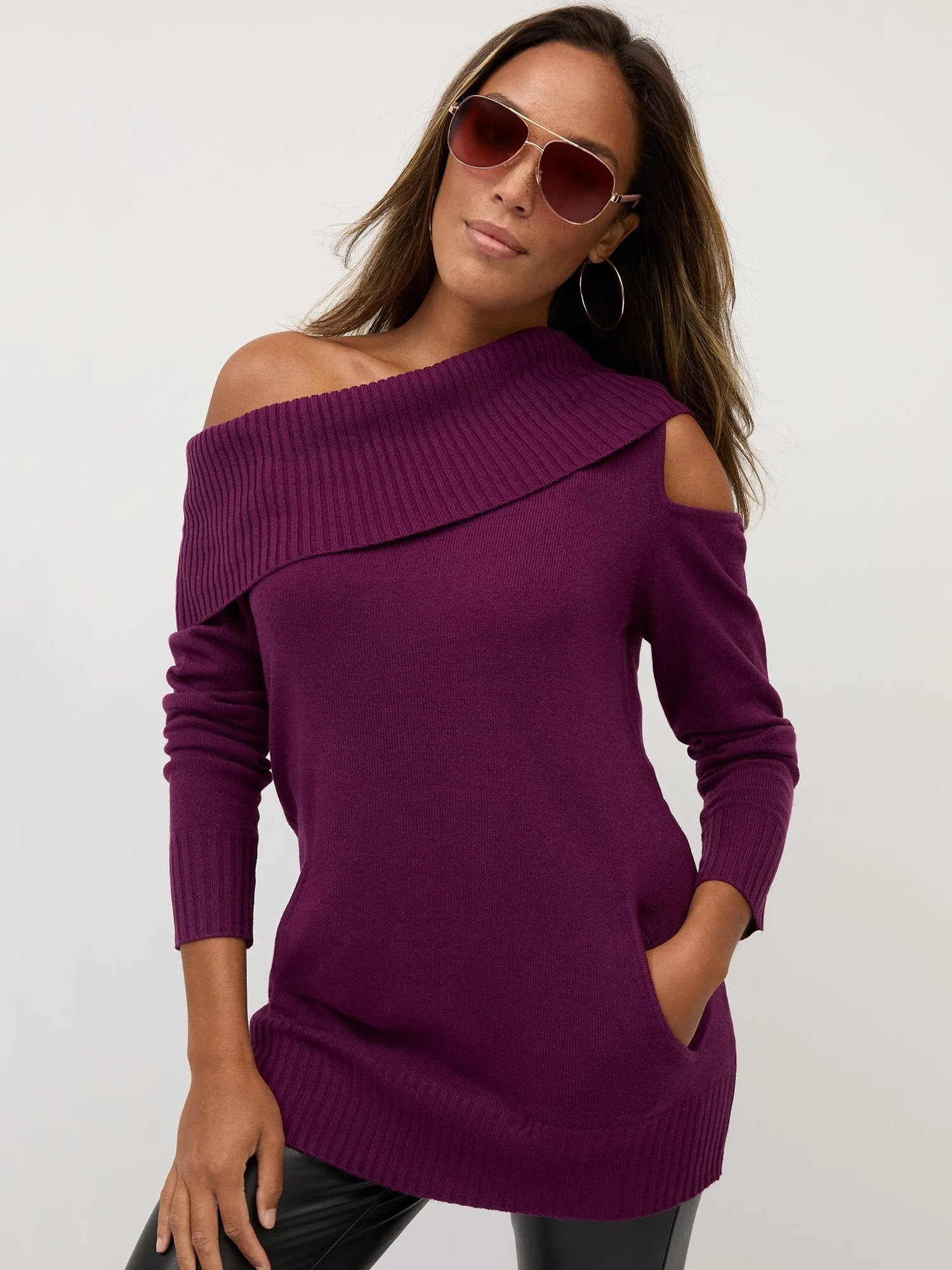 Asymmetric Cut-Out Tunic Sweater