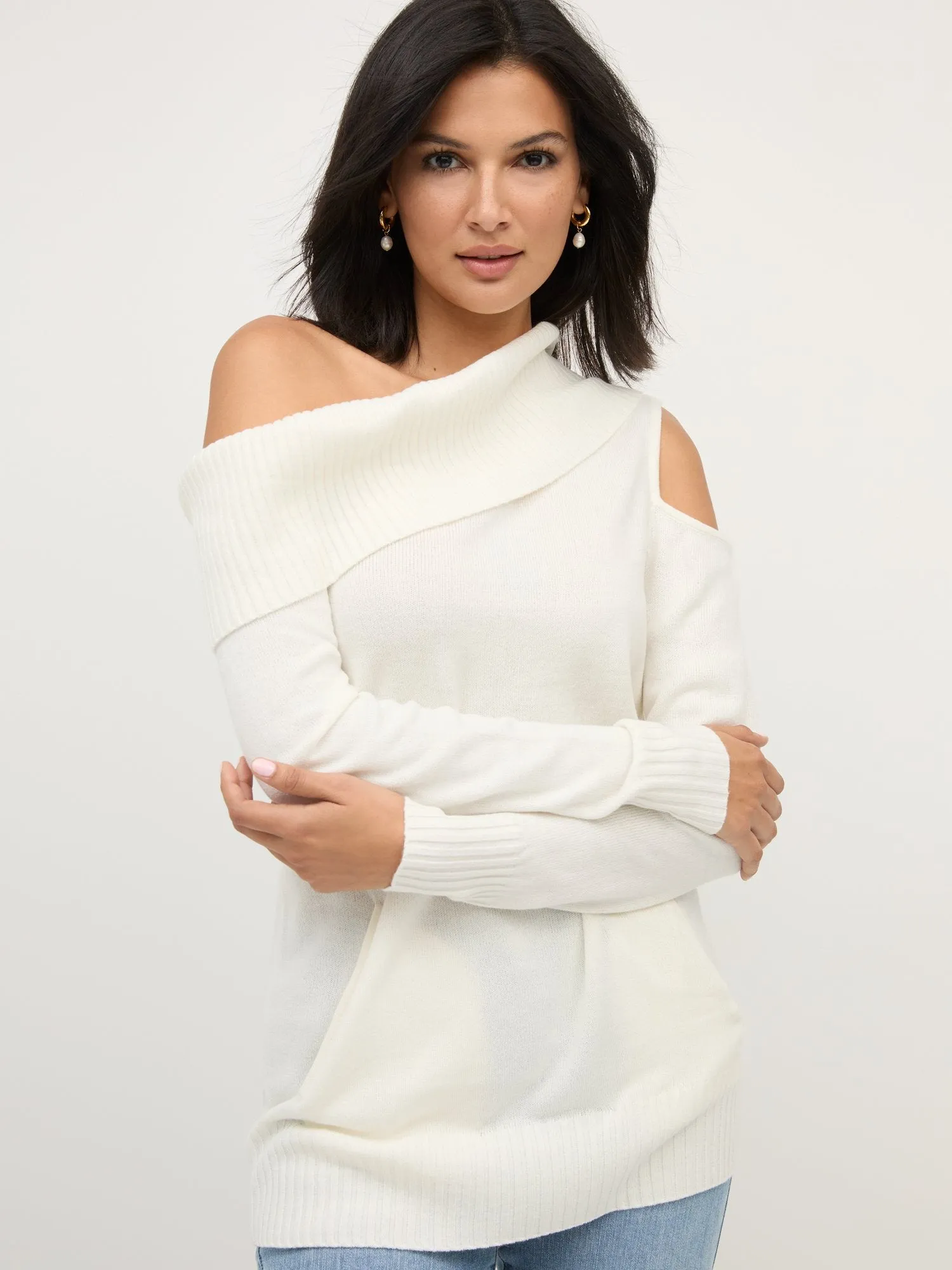 Asymmetric Cut-Out Tunic Sweater