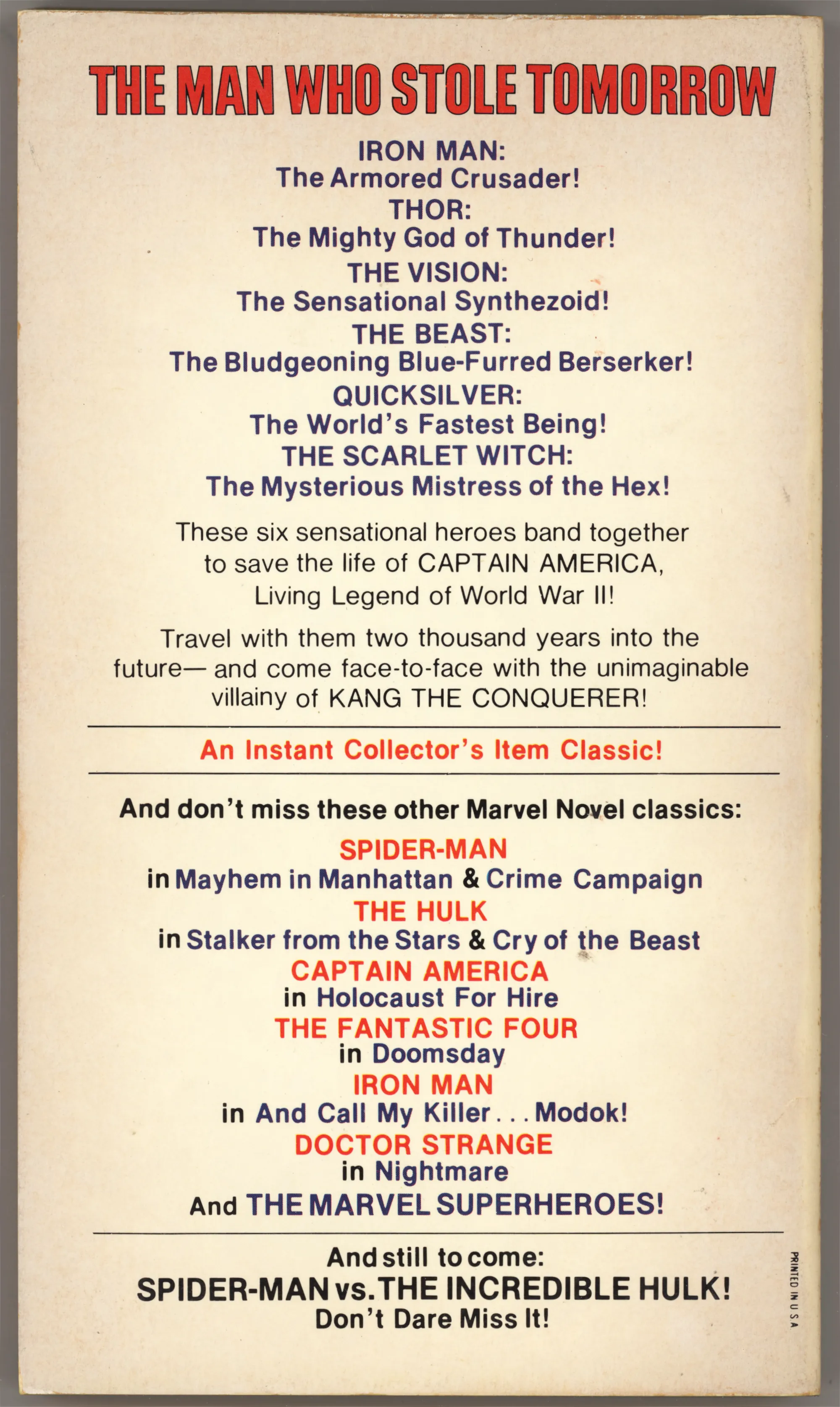 Avengers: The Man Who Stole Tomorrow - Paperback (1979)