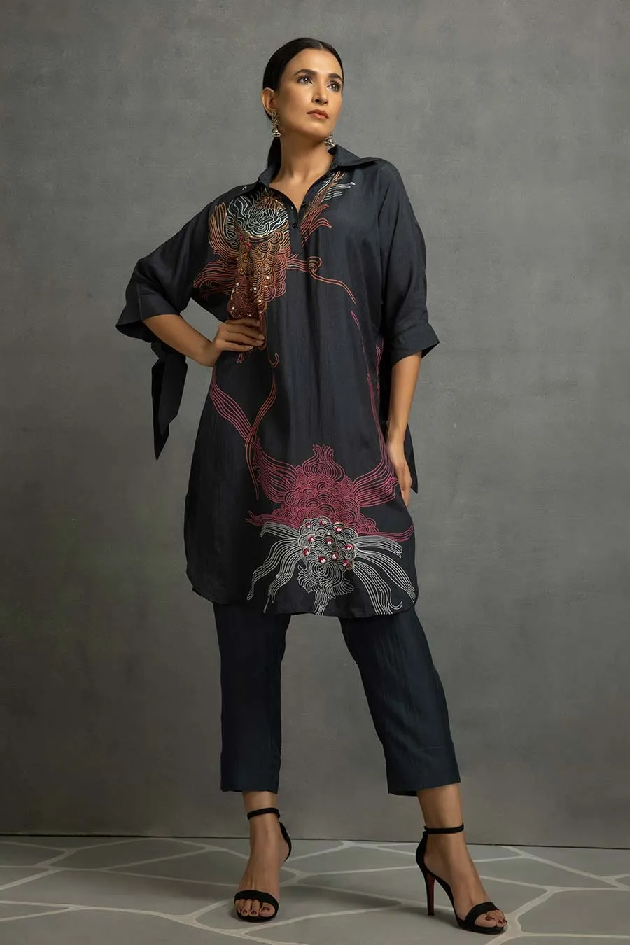 Black Embellished Tunic & Pant Set