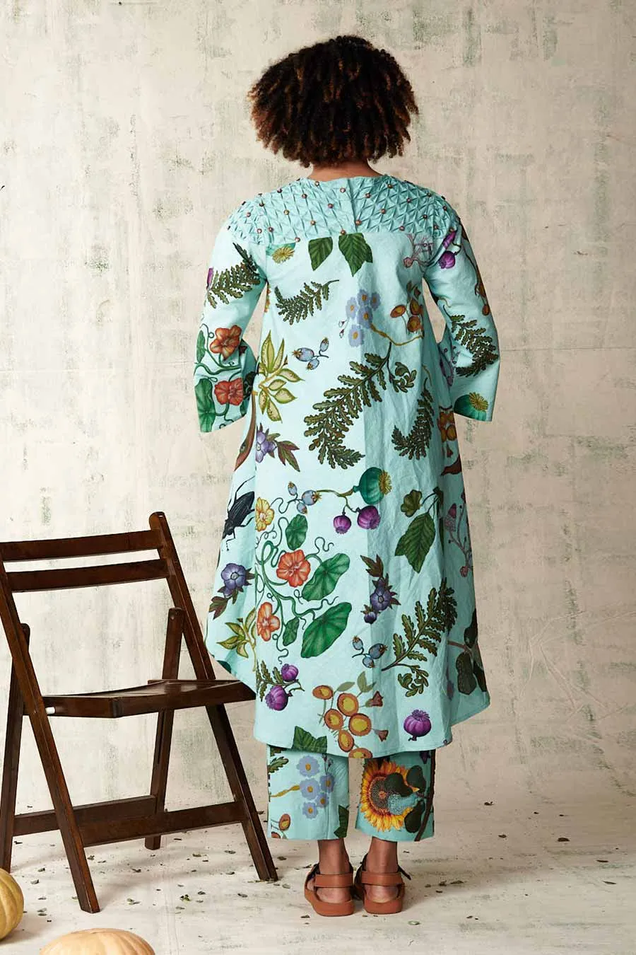 Blue Printed High-Low Tunic & Pant Set