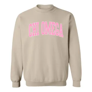 Chi Omega Greek Mega Arch Crewneck Sweatshirt - Sand