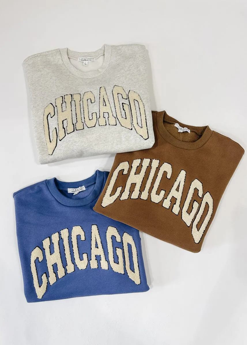 Chicago Boucle Letter Patch Crewneck - Chocolate
