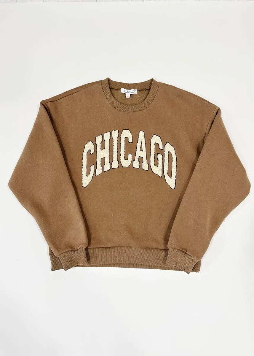 Chicago Boucle Letter Patch Crewneck - Chocolate