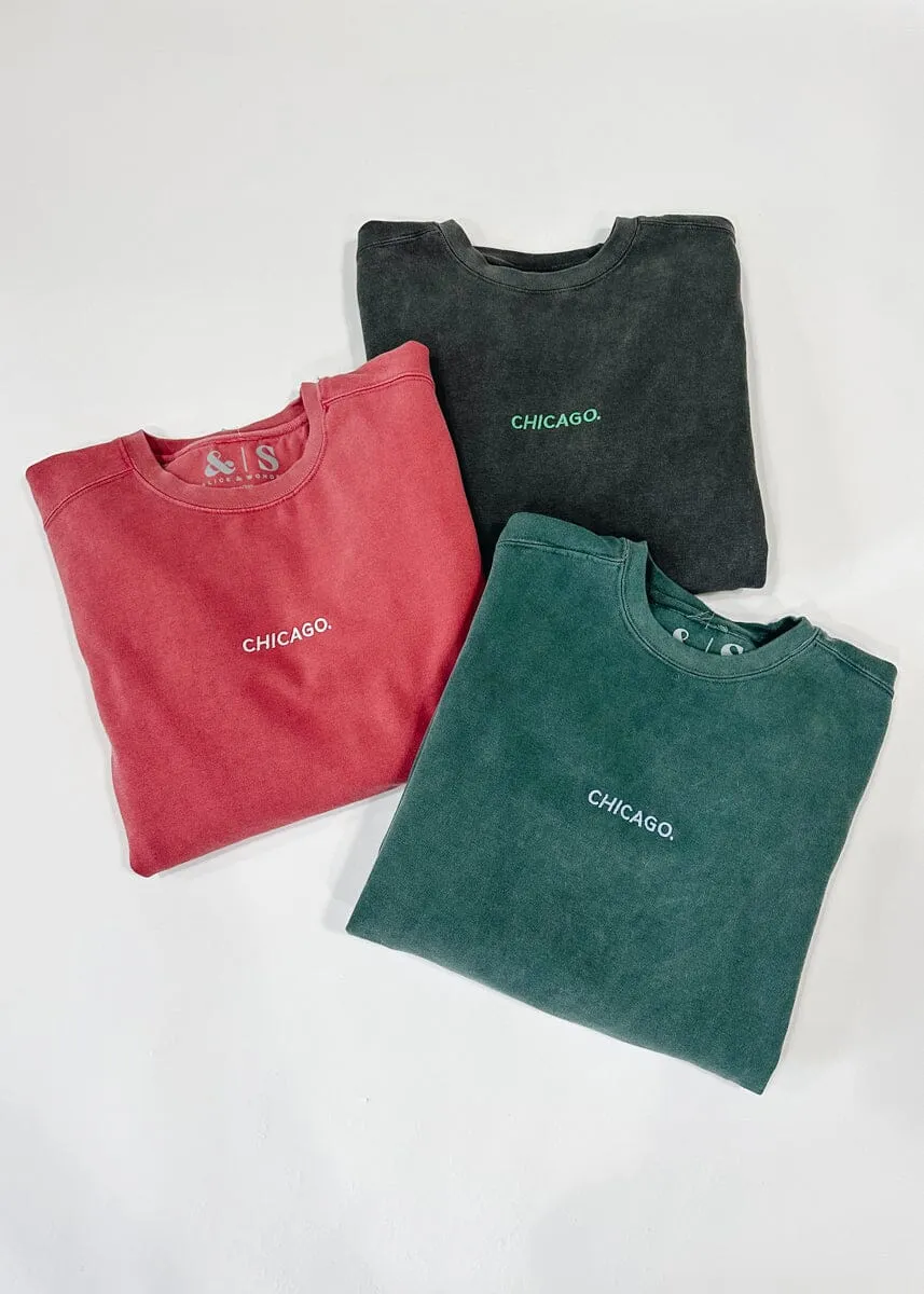 Chicago. Embroidered Crewneck - Crimson