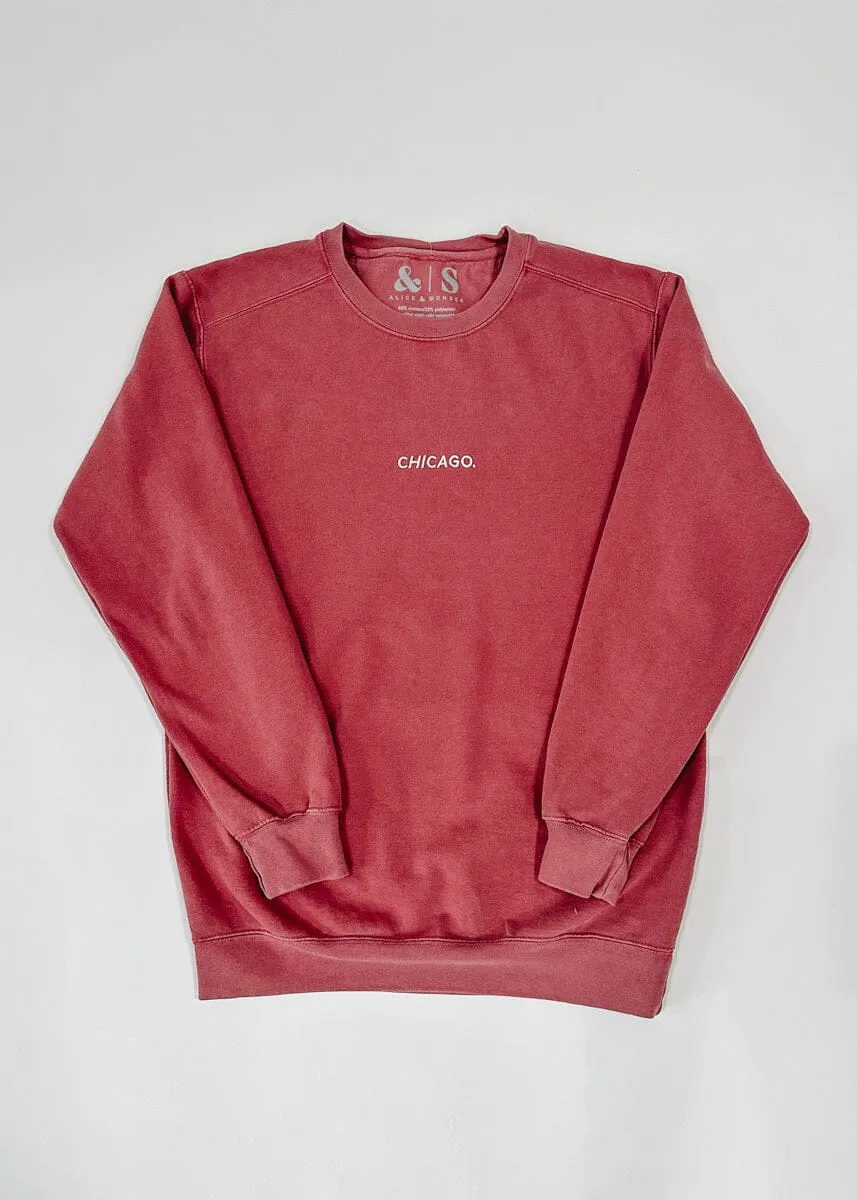 Chicago. Embroidered Crewneck - Crimson