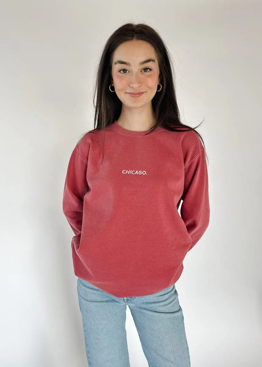 Chicago. Embroidered Crewneck - Crimson