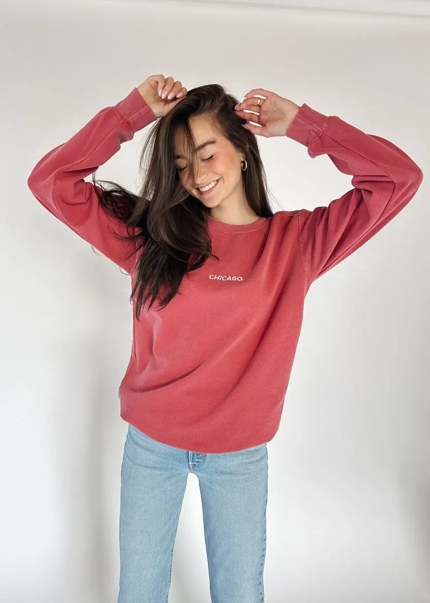 Chicago. Embroidered Crewneck - Crimson