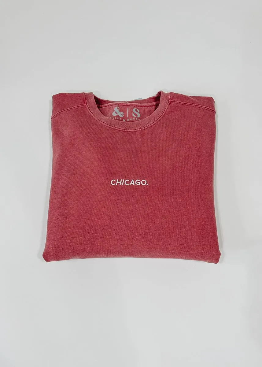 Chicago. Embroidered Crewneck - Crimson