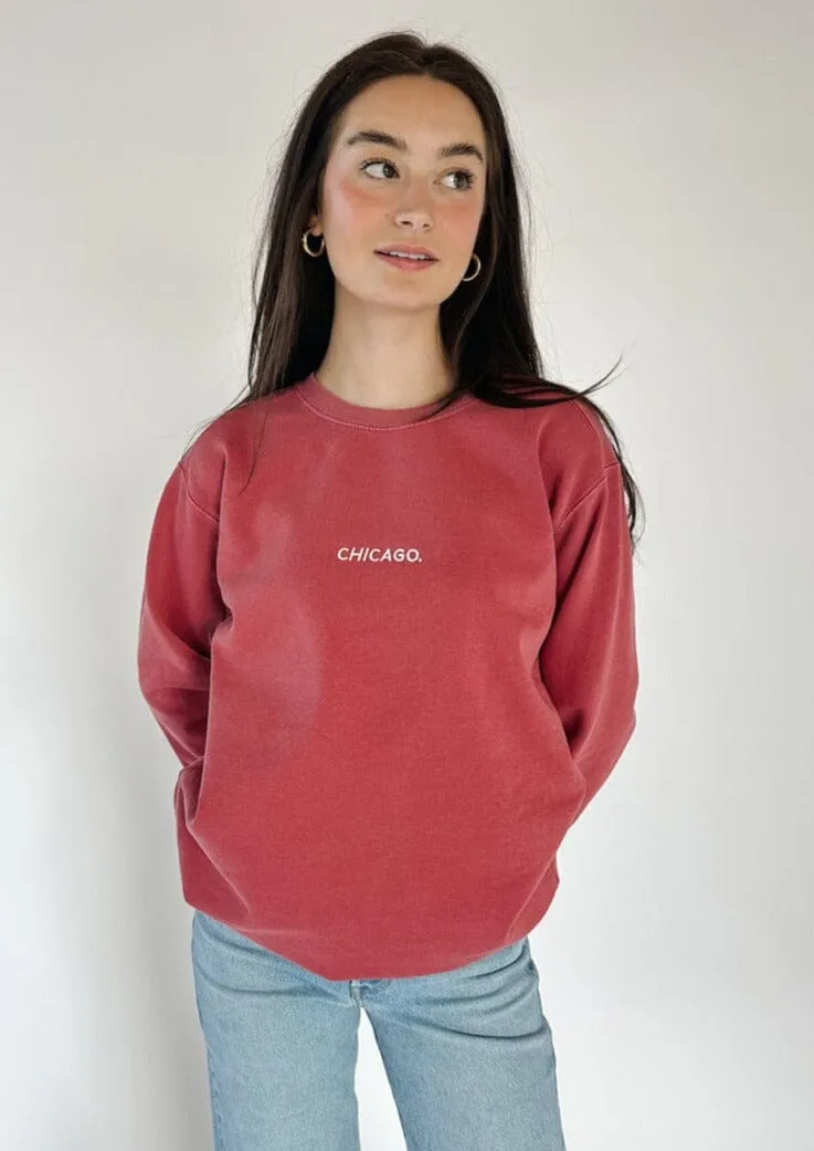 Chicago. Embroidered Crewneck - Crimson