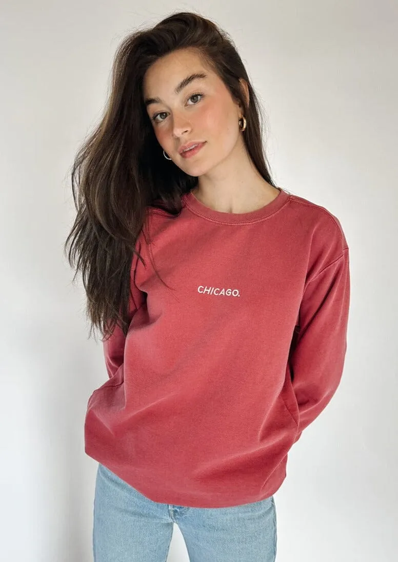 Chicago. Embroidered Crewneck - Crimson