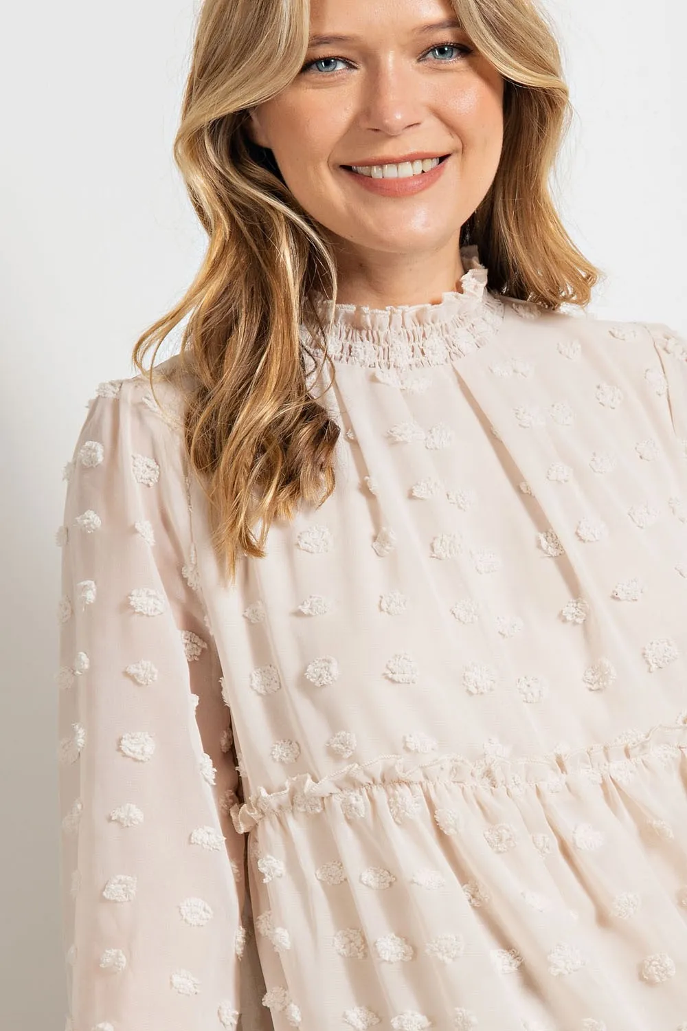 Chiffon Ruffle Tunic Top, Ivory