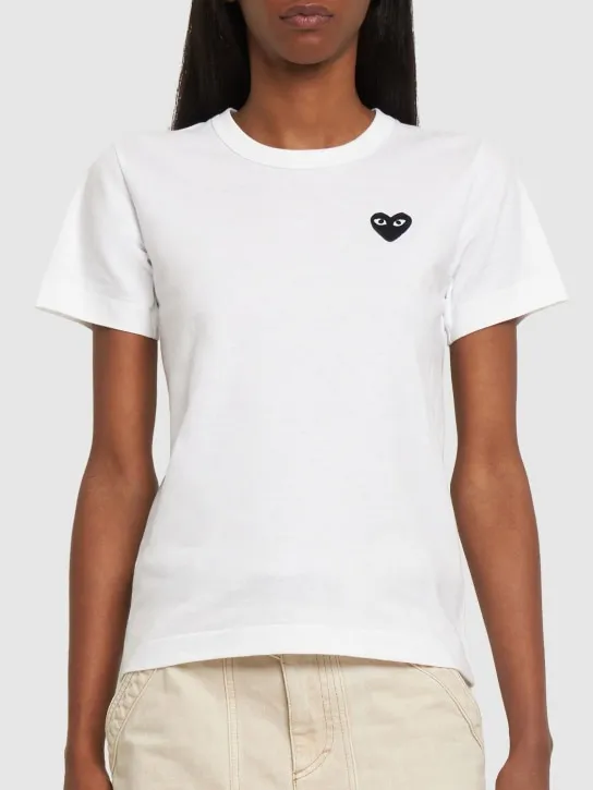 Comme des Garçons Play   Embroidered heart cotton t-shirt 