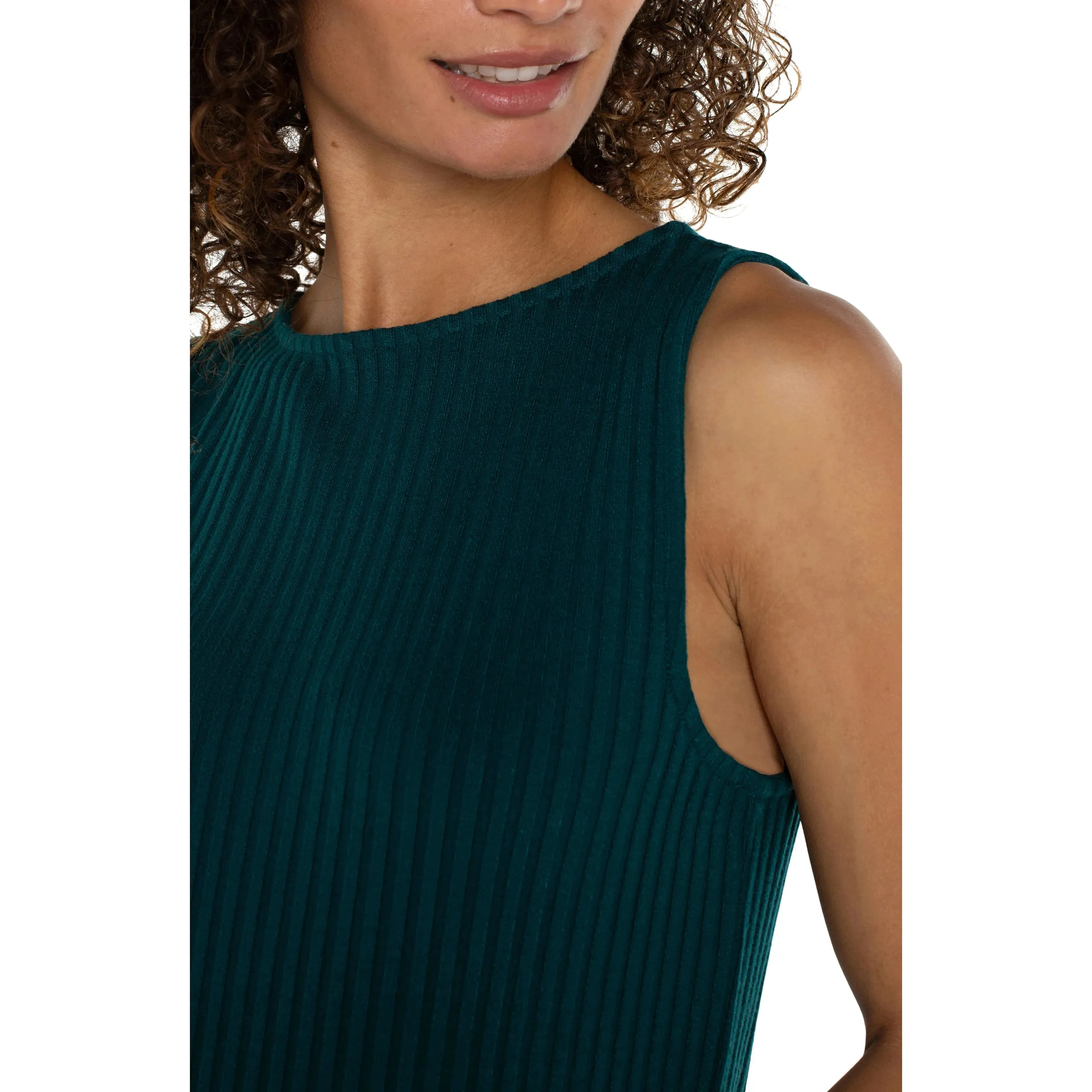 Dark Forest Green Sleeveless Boat Neck Rib Knit