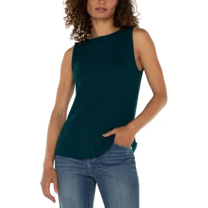 Dark Forest Green Sleeveless Boat Neck Rib Knit