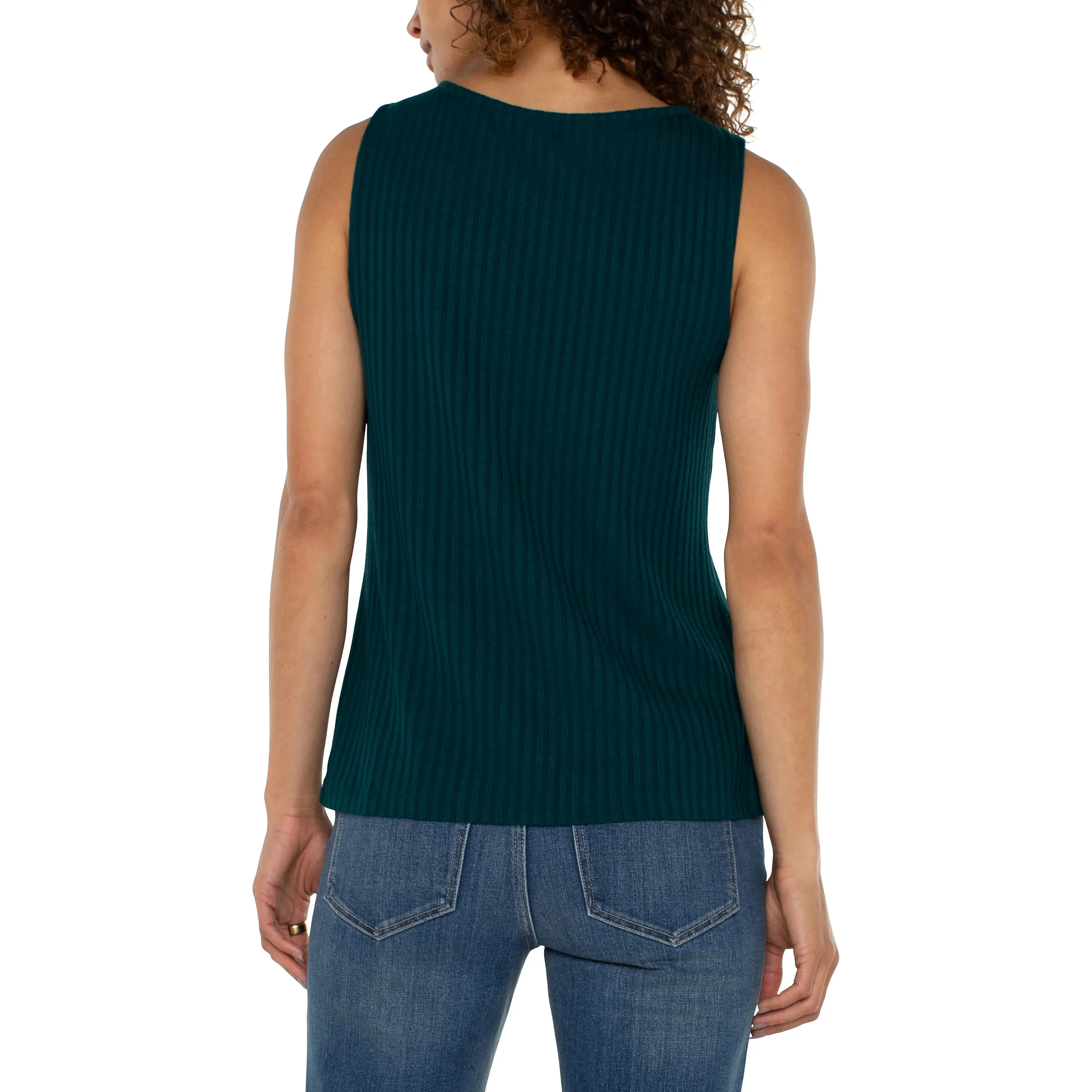 Dark Forest Green Sleeveless Boat Neck Rib Knit