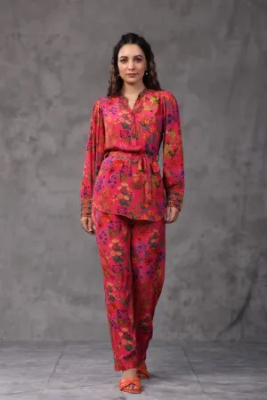 Deep Pink Printed Spanish Crepe Co-ord Set
