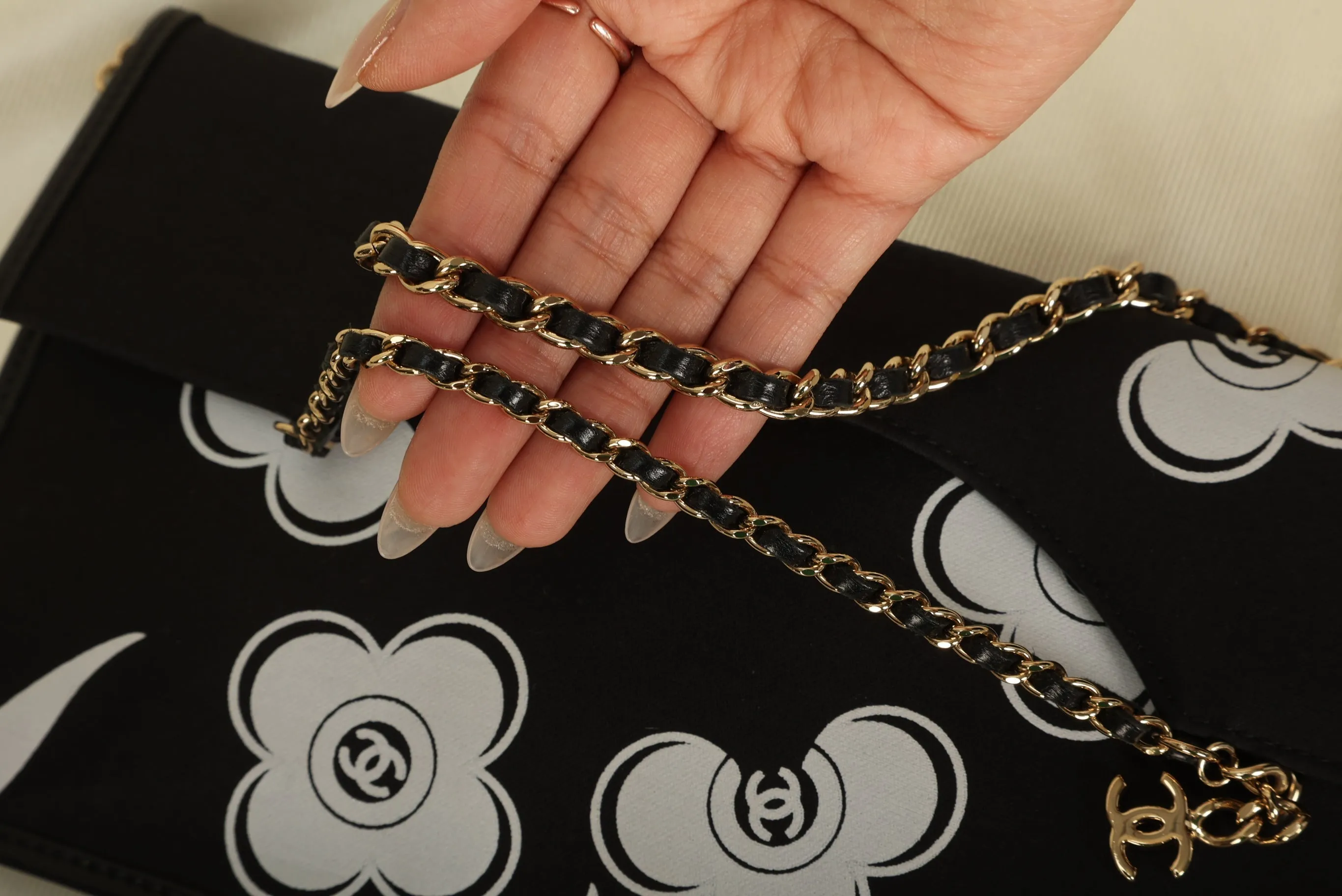 Extremely Rare Chanel Camellia CC Chain Pochette