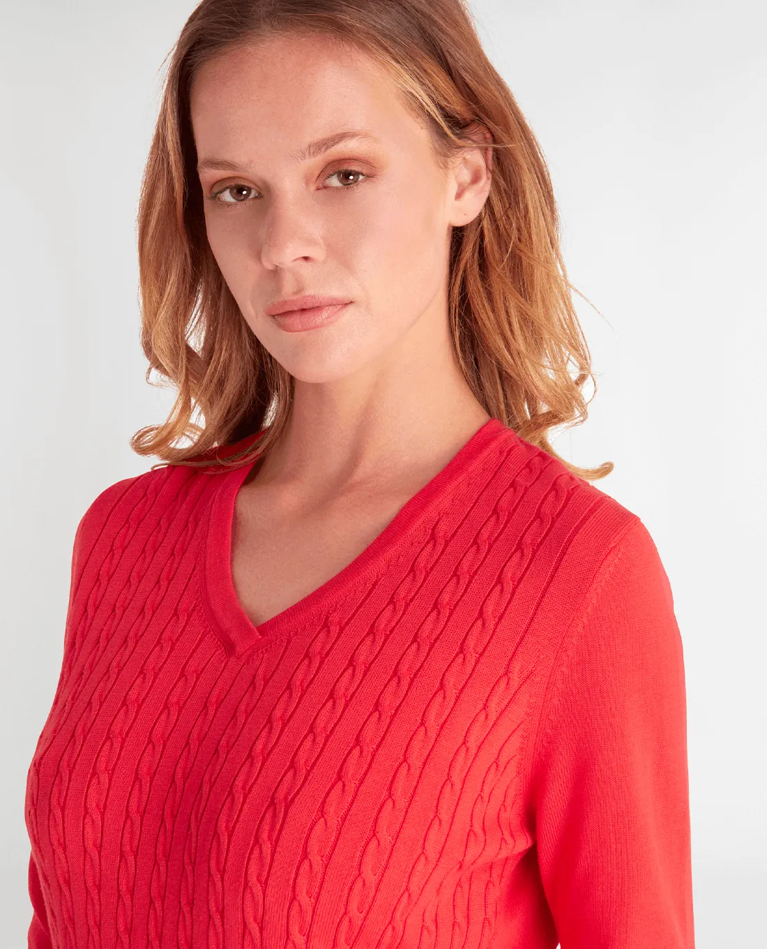 GREEN LAMB Nellie Cable Vee Neck Jumper 024 Poppy