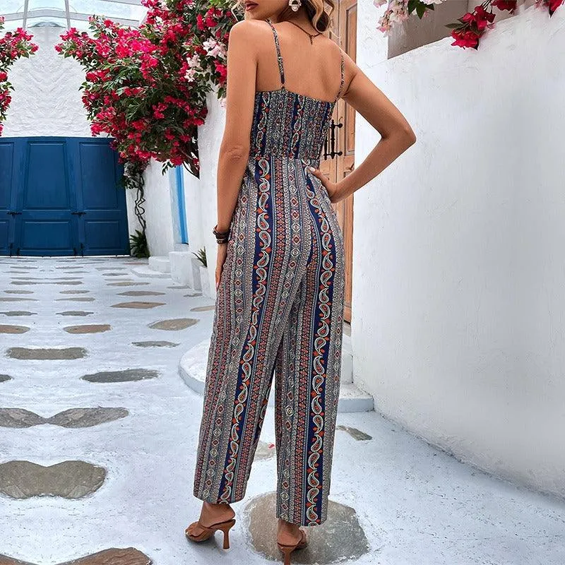 Halter Neck Exotic Print Resort Style Jumpsuit for Women