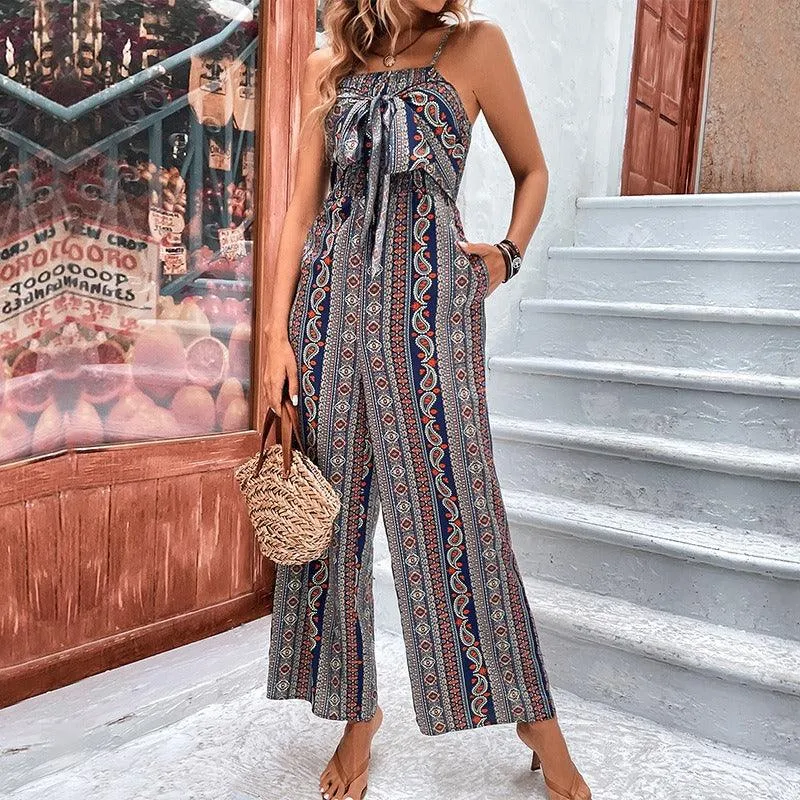 Halter Neck Exotic Print Resort Style Jumpsuit for Women