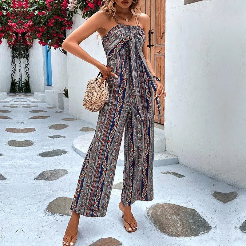 Halter Neck Exotic Print Resort Style Jumpsuit for Women