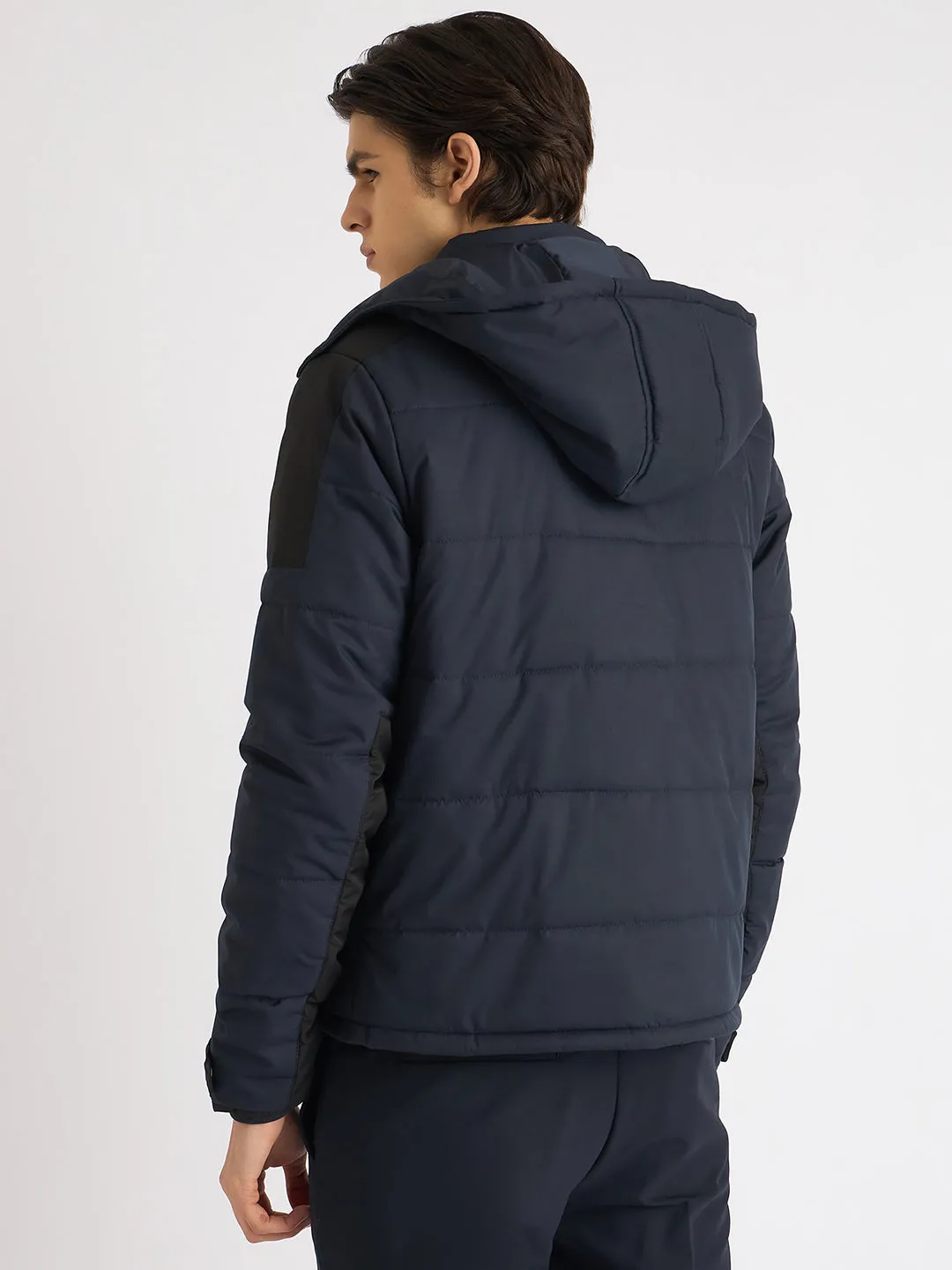 Iconic Men Blue Solid Stand Collar Full Sleeves Puffer Jacket