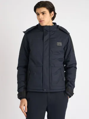 Iconic Men Blue Solid Stand Collar Full Sleeves Puffer Jacket