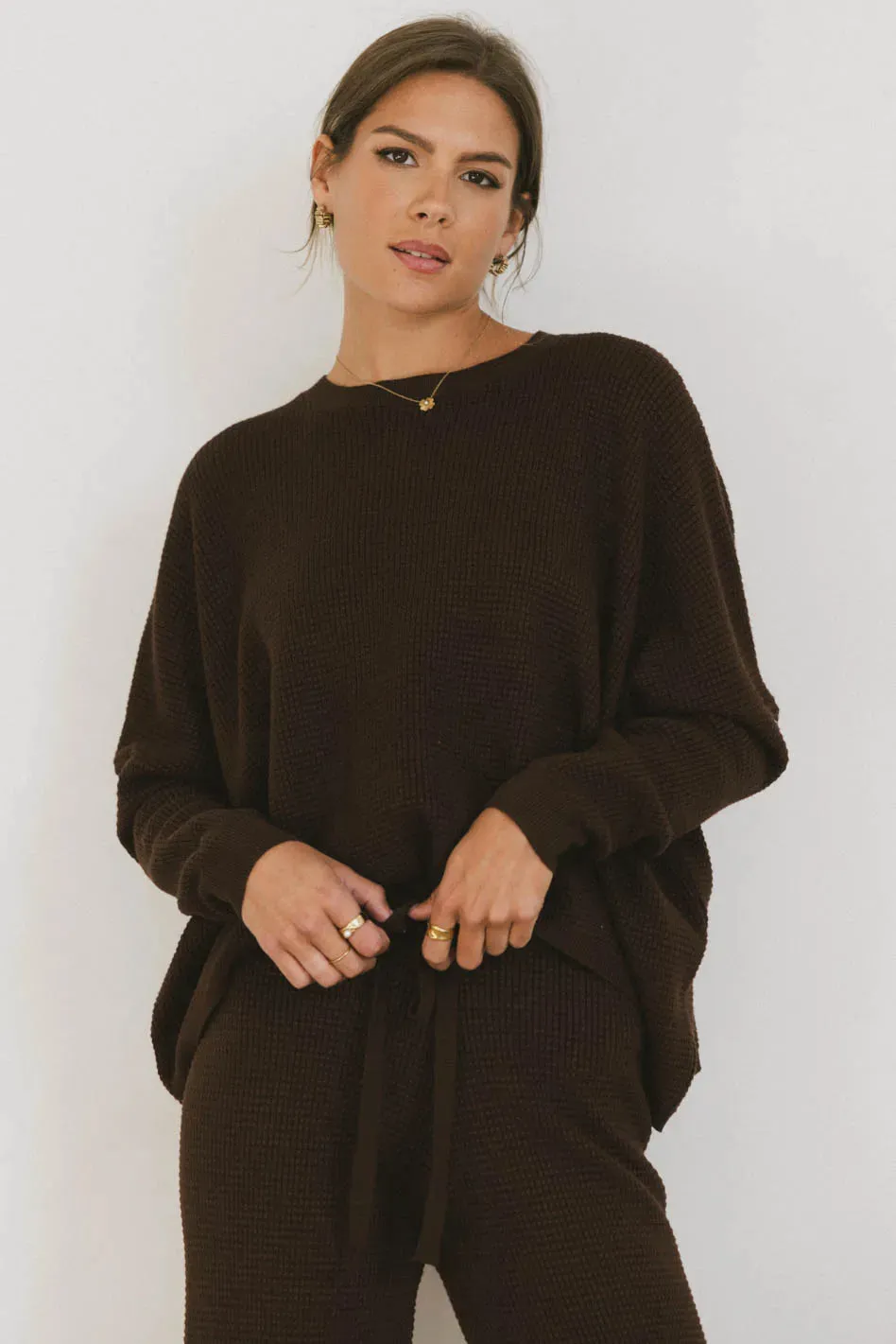 Jesse Waffle Knit Top in Brown